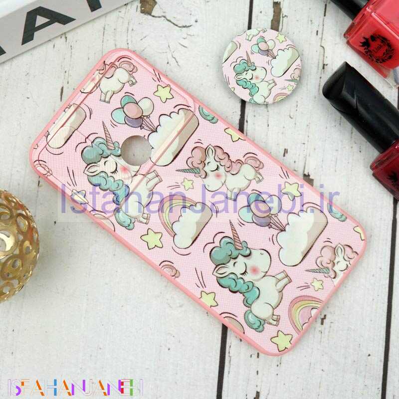 اصفهان جانبی-قاب طرحدار محافظ لنزدار کشویی + پاپ سوکت طرح یونیکورن شیائومی Redmi Note 8 سری B