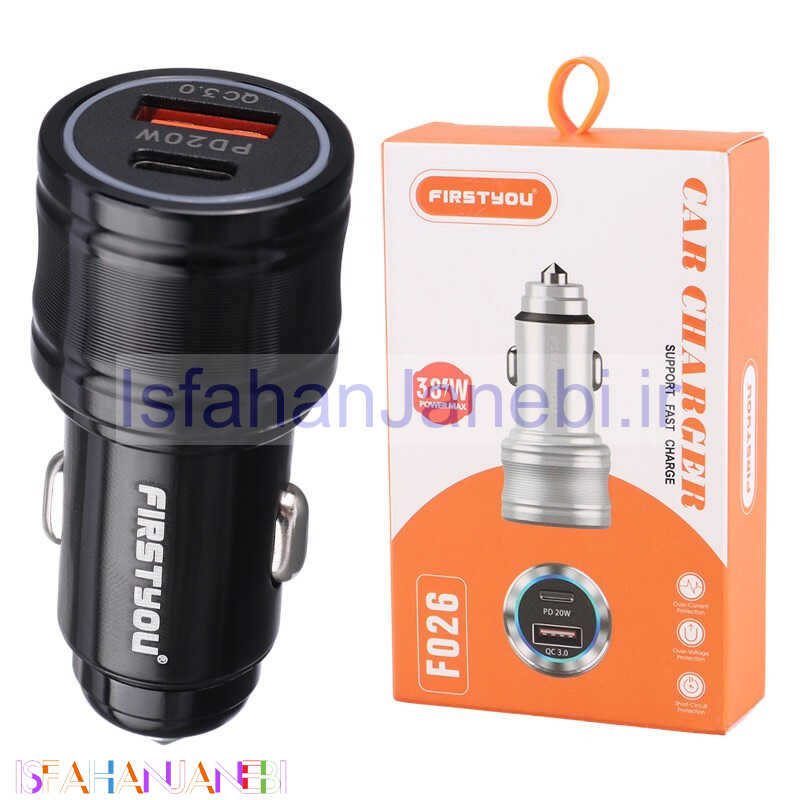 اصفهان جانبی-شارژر فندکی فست شارژ Firstyou F026 3A QC3.0 PD 20W