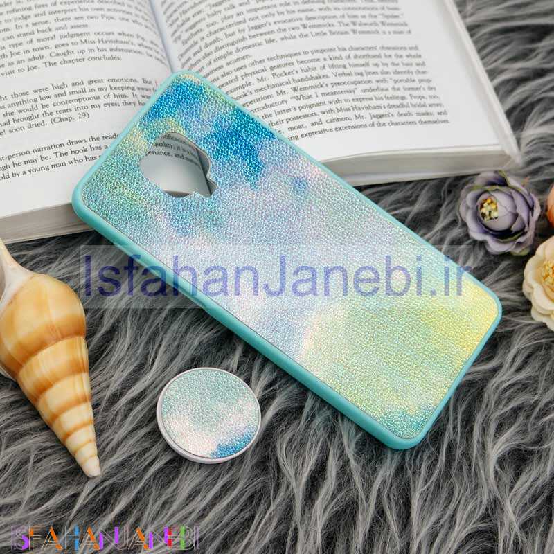 اصفهان جانبی-قاب چرمی هولوگرامی پاپ سوکت دار Xiaomi Redmi Note 9s / Note 9 Pro سبز آبی