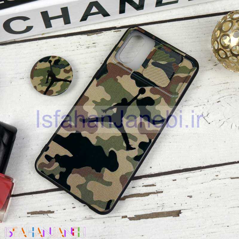 اصفهان جانبی-قاب طرحدار محافظ لنزدار کشویی + پاپ سوکت طرح ارتشی سامسونگ A02 سری B