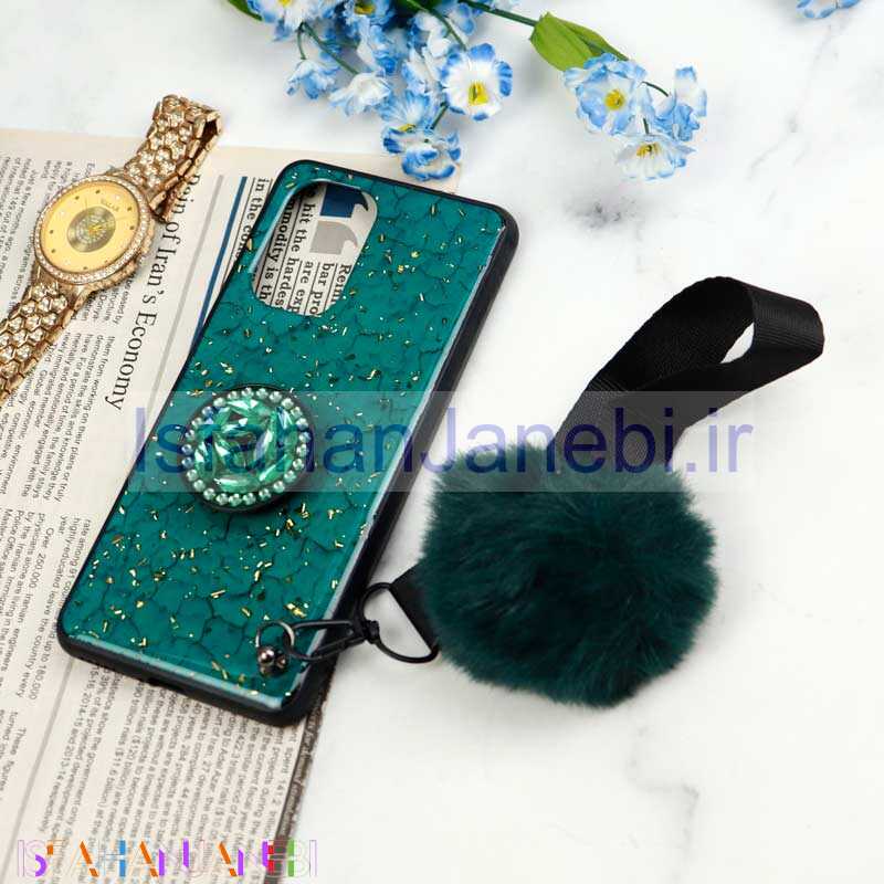 اصفهان جانبی-قاب ماربل طلایی پوم پوم دار + پاپ سوکت الماسی Xiaomi Poco F3