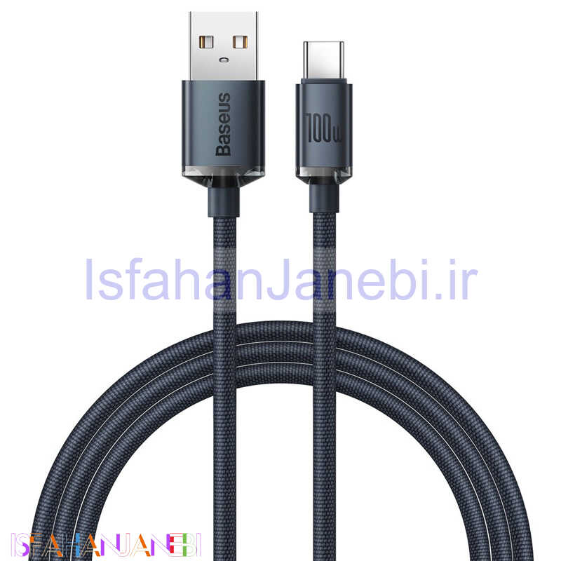 اصفهان جانبی-کابل تایپ سی فست شارژ Baseus Crystal Shine Series CAJY00040 5A 100W 1.2m