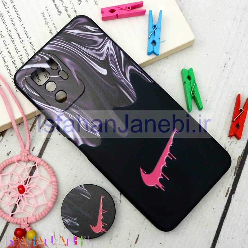 اصفهان جانبی-قاب سیلیکونی مشکی طرح Nike + پاپ سوکت Xiaomi Poco X3 GT
