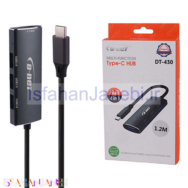 اصفهان جانبی-هاب 4 پورت Type-C دی نت DT-430 1.2m