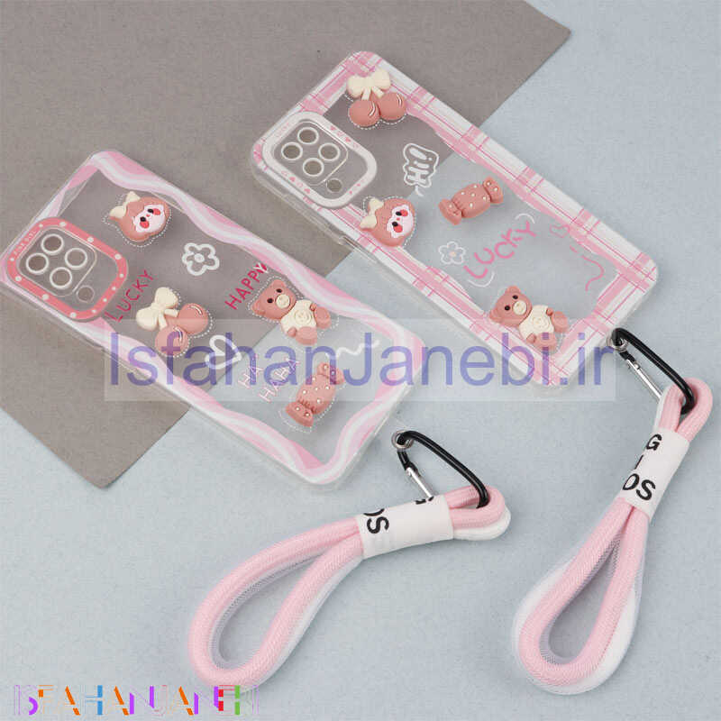 اصفهان جانبی-قاب ژله ای عروسک برجسته محافظ لنزدار + بند آویز لنیارد Samsung Galaxy A12 / M12