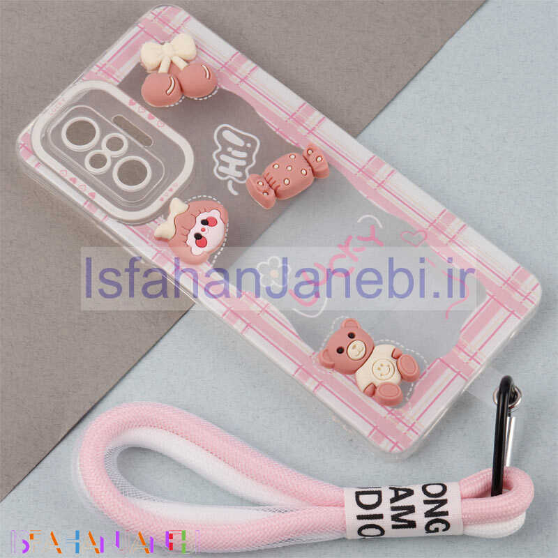 اصفهان جانبی-قاب ژله ای عروسک برجسته محافظ لنزدار + بند آویز لنیارد Xiaomi Redmi Note 10 Pro 4G