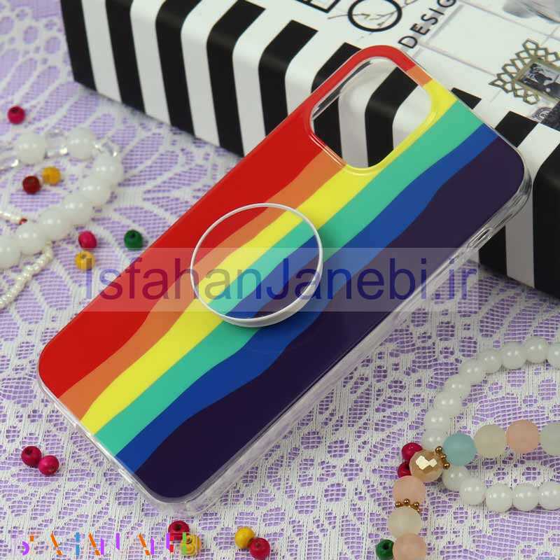 اصفهان جانبی-قاب سوپر IMD دور شفاف پاپ سوکت دار iPhone 12 / 12 Pro رنگین کمانی