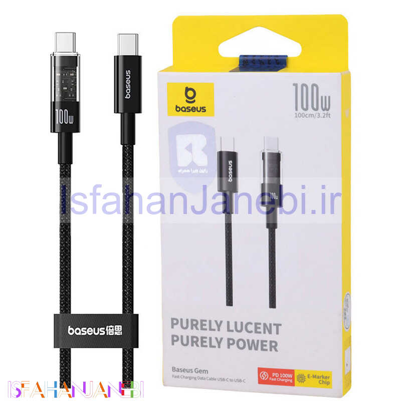 اصفهان جانبی-کابل تبدیل فست شارژ Baseus Gem P10373000111 Type-C To Type-C PD 100W 1m
