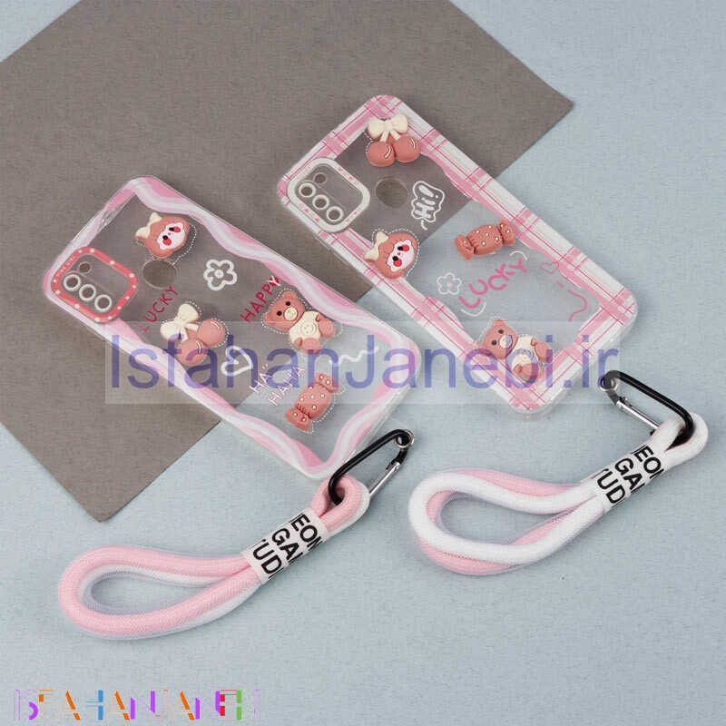 اصفهان جانبی-قاب ژله ای عروسک برجسته محافظ لنزدار + بند آویز لنیارد Samsung Galaxy A11 / M11